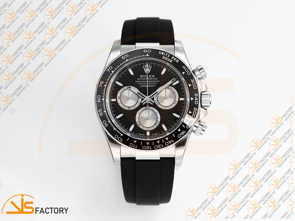 VS Factory Rolex Daytona 126519 Black Silver Lume Dial White Gold Oysterflex Strap Weighted VS4131 Movement - 图片 3