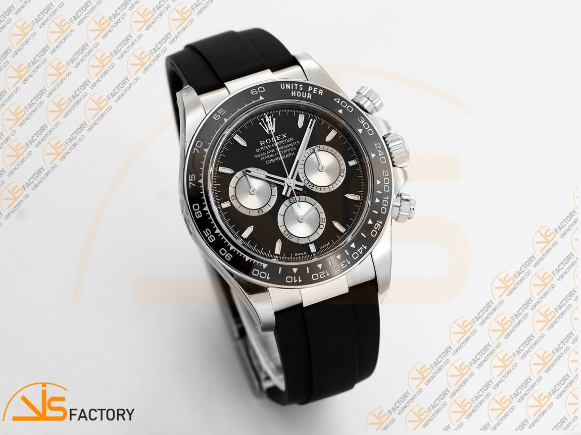 VS Factory Rolex Daytona 126519 Black Silver Lume Dial White Gold Oysterflex Strap Weighted VS4131 Movement - 图片 4