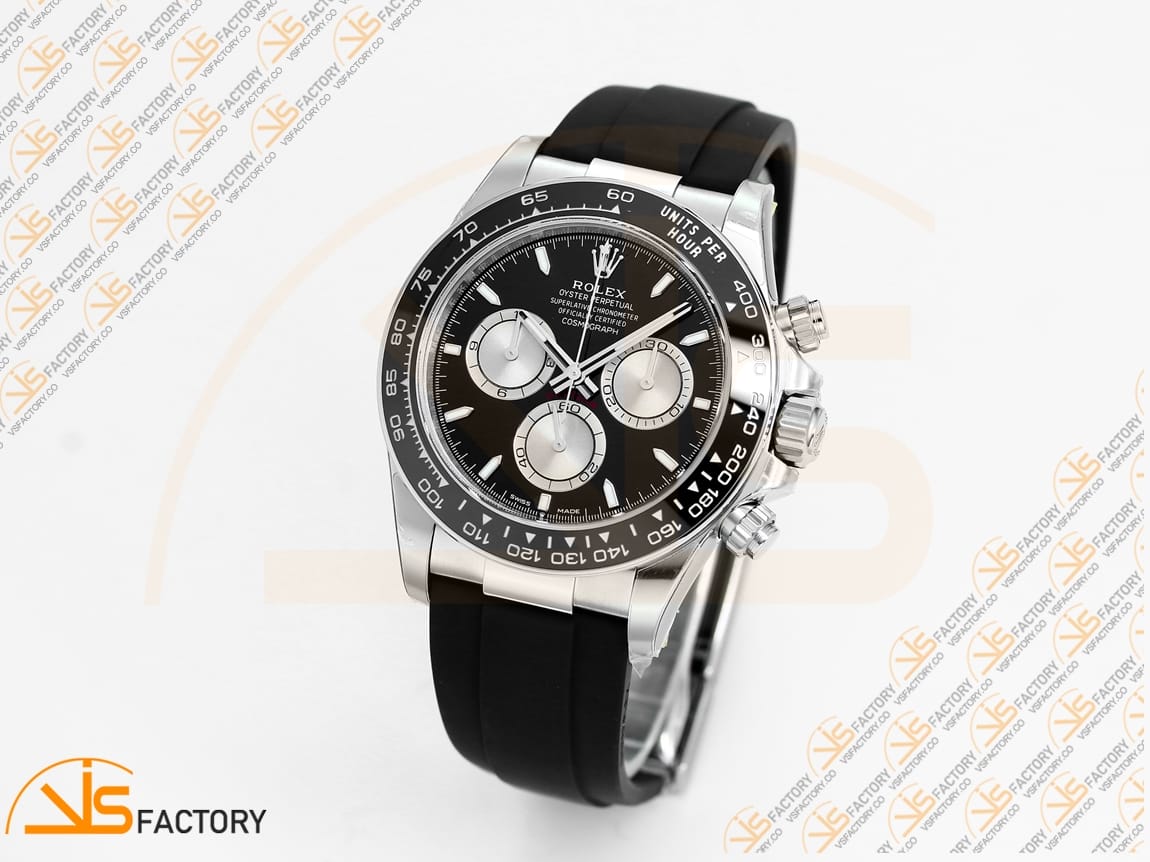 VS Factory Rolex Daytona 126519 Black Silver Lume Dial White Gold Oysterflex Strap Weighted VS4131 Movement - 图片 5