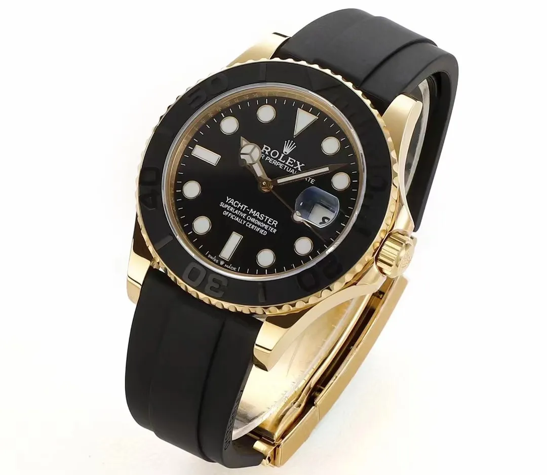 VS Factory Rolex Yacht-Master 42mm Yellow Gold Black Dial Oysterflex Rubber Strap Luxury Men’s Watch - 图片 2