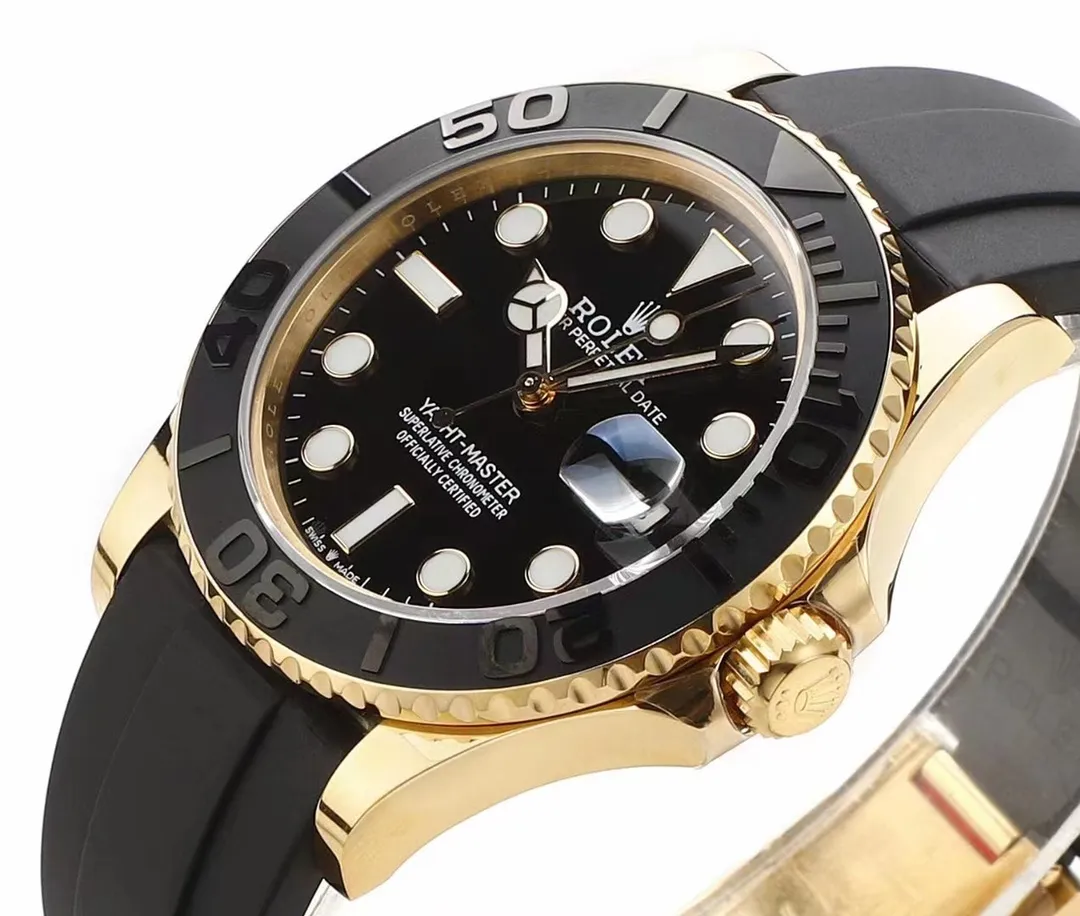 VS Factory Rolex Yacht-Master 42mm Yellow Gold Black Dial Oysterflex Rubber Strap Luxury Men’s Watch - 图片 3