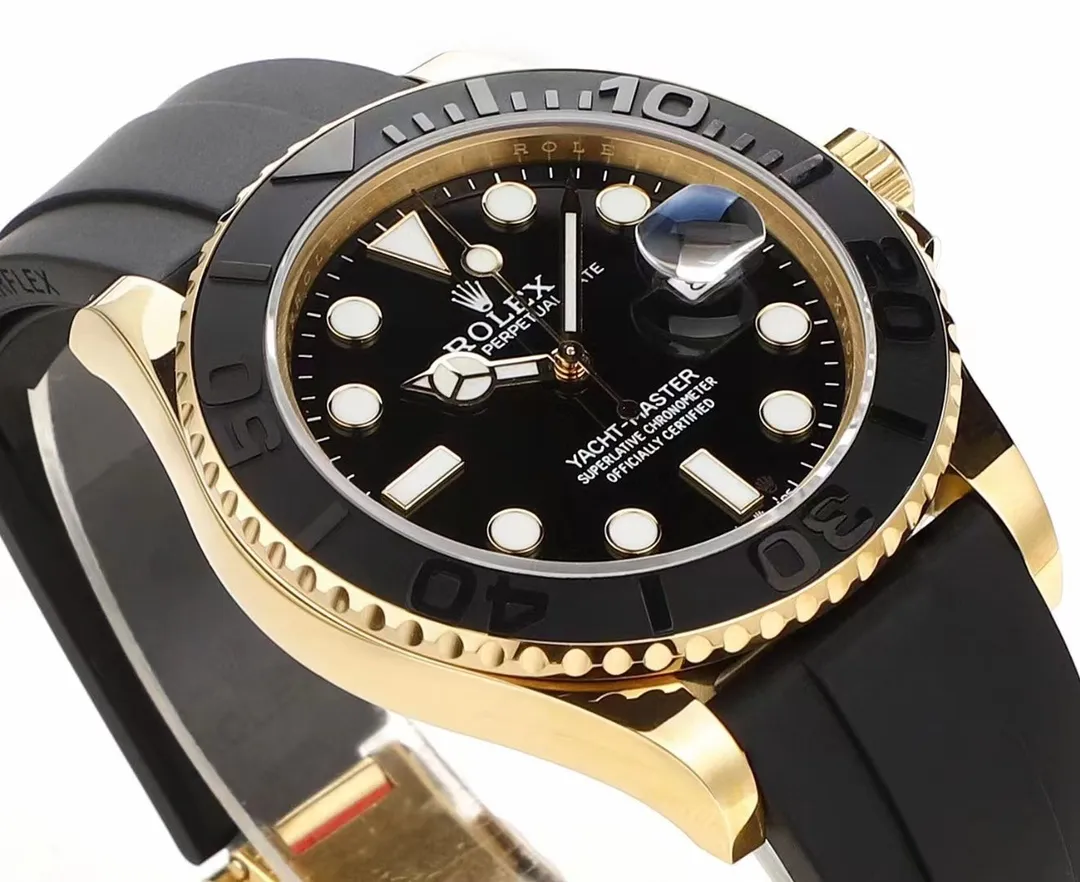 VS Factory Rolex Yacht-Master 42mm Yellow Gold Black Dial Oysterflex Rubber Strap Luxury Men’s Watch - 图片 4