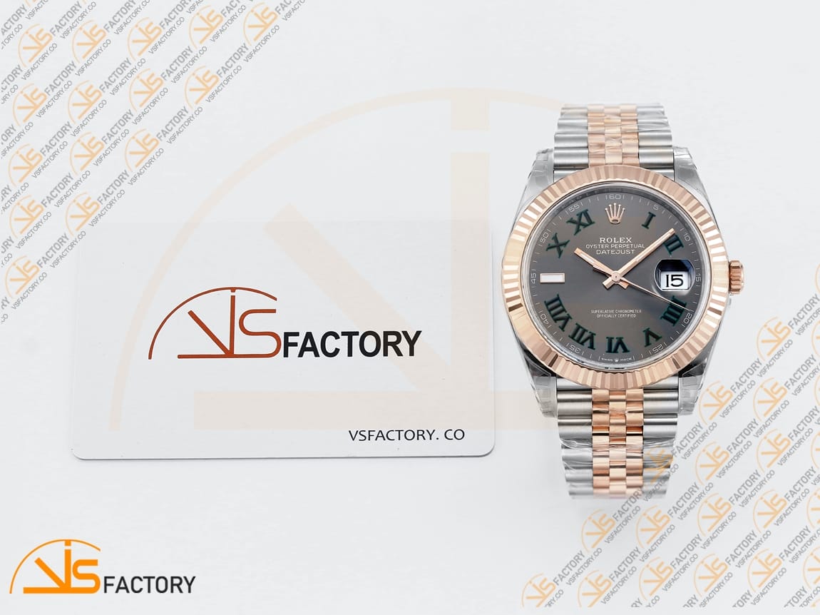 VS Factory (VSF) Rolex DateJust 41 126231 Gray Dial Green Roman Markers SS RG Jubilee VS3235 Movement - 图片 2