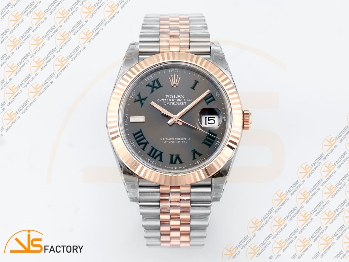 VS Factory (VSF) Rolex DateJust 41 126231 Gray Dial Green Roman Markers SS RG Jubilee VS3235 Movement - 图片 3