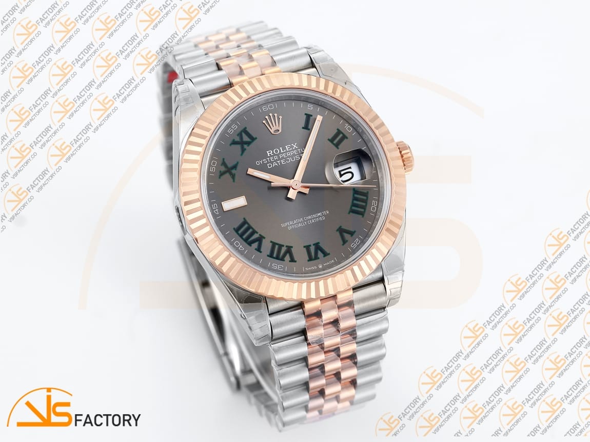 VS Factory (VSF) Rolex DateJust 41 126231 Gray Dial Green Roman Markers SS RG Jubilee VS3235 Movement - 图片 4