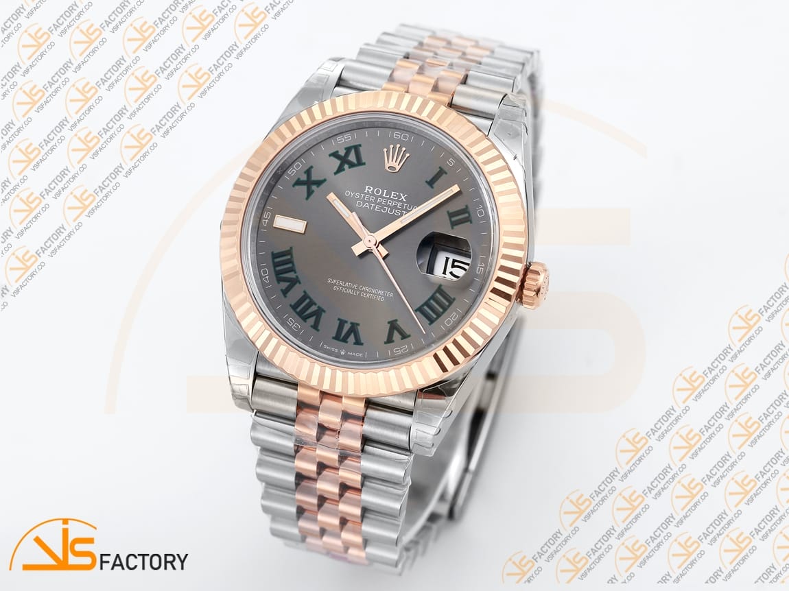 VS Factory (VSF) Rolex DateJust 41 126231 Gray Dial Green Roman Markers SS RG Jubilee VS3235 Movement - 图片 5