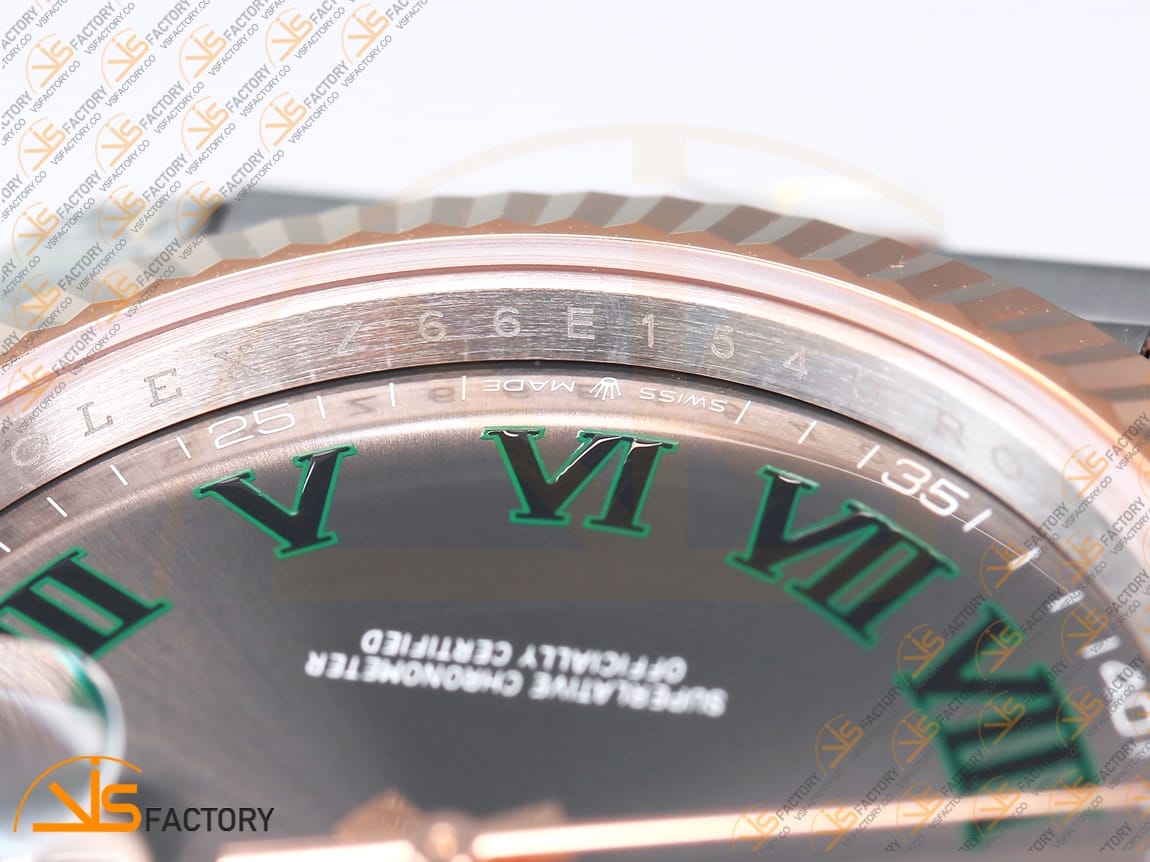 VS Factory (VSF) Rolex DateJust 41 126231 Gray Dial Green Roman Markers SS RG Jubilee VS3235 Movement - 图片 6
