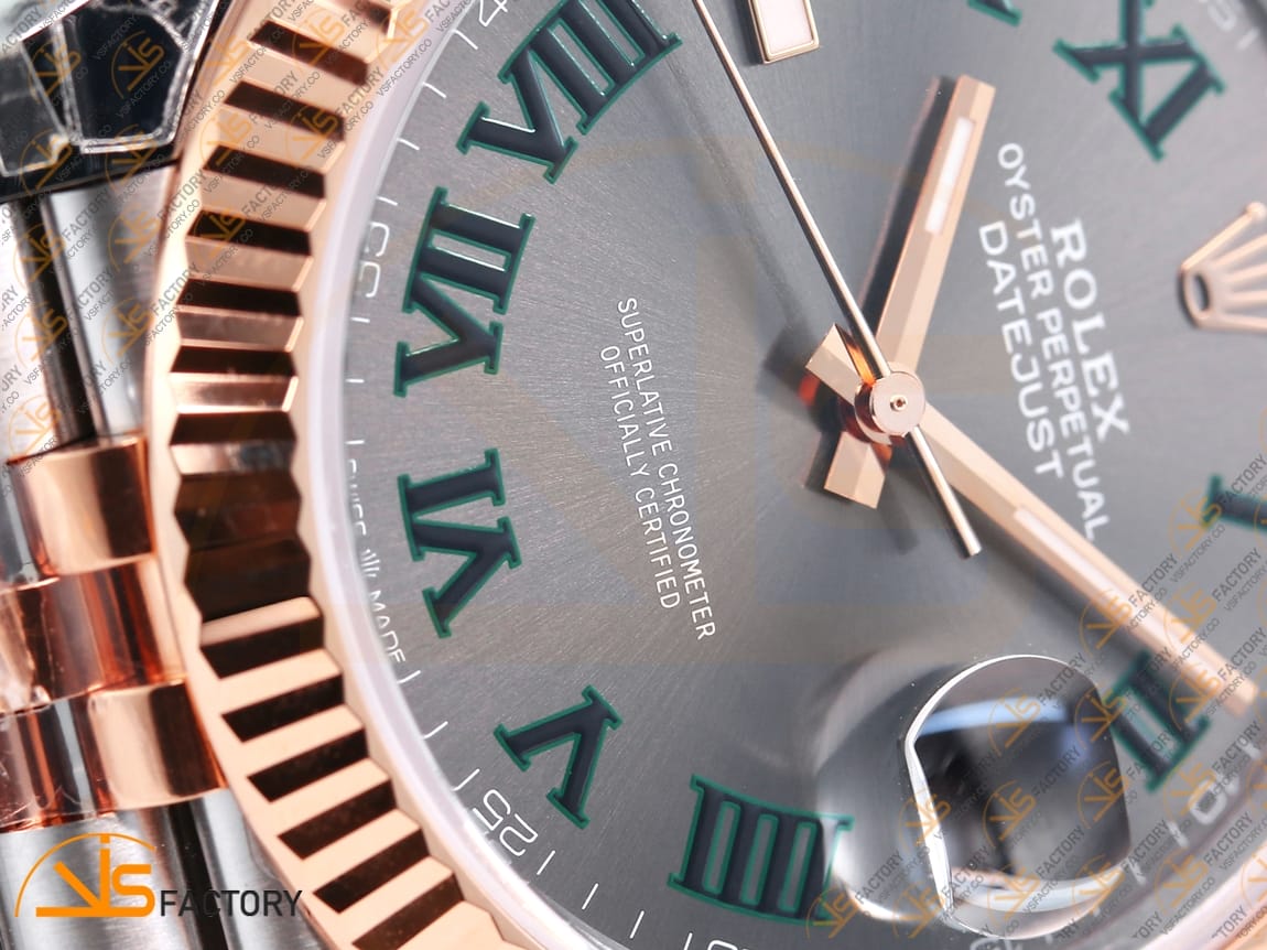 VS Factory (VSF) Rolex DateJust 41 126231 Gray Dial Green Roman Markers SS RG Jubilee VS3235 Movement - 图片 7
