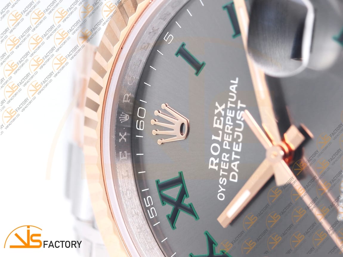 VS Factory (VSF) Rolex DateJust 41 126231 Gray Dial Green Roman Markers SS RG Jubilee VS3235 Movement - 图片 8