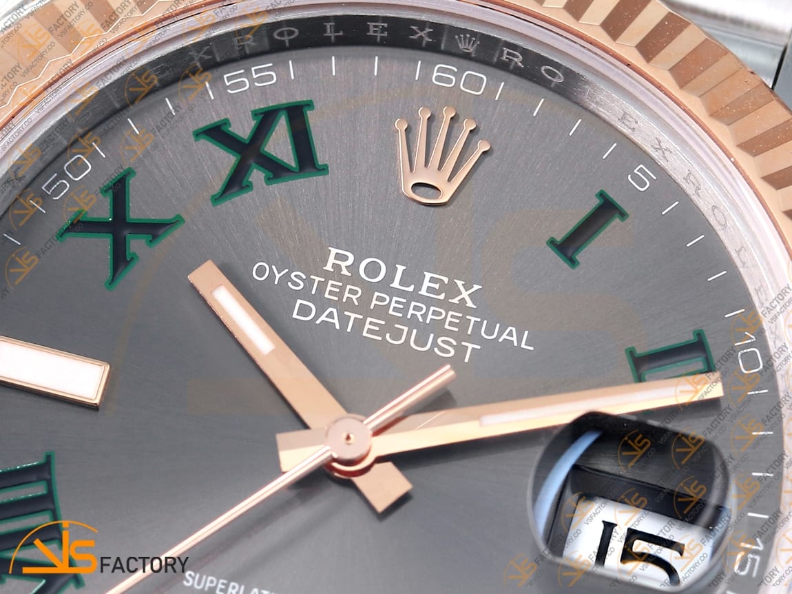 VS Factory (VSF) Rolex DateJust 41 126231 Gray Dial Green Roman Markers SS RG Jubilee VS3235 Movement - 图片 9