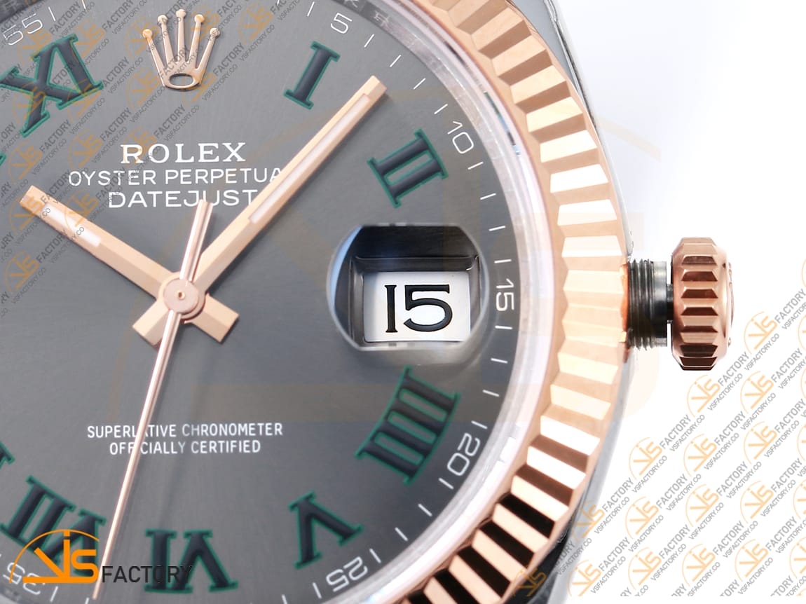VS Factory (VSF) Rolex DateJust 41 126231 Gray Dial Green Roman Markers SS RG Jubilee VS3235 Movement - 图片 10