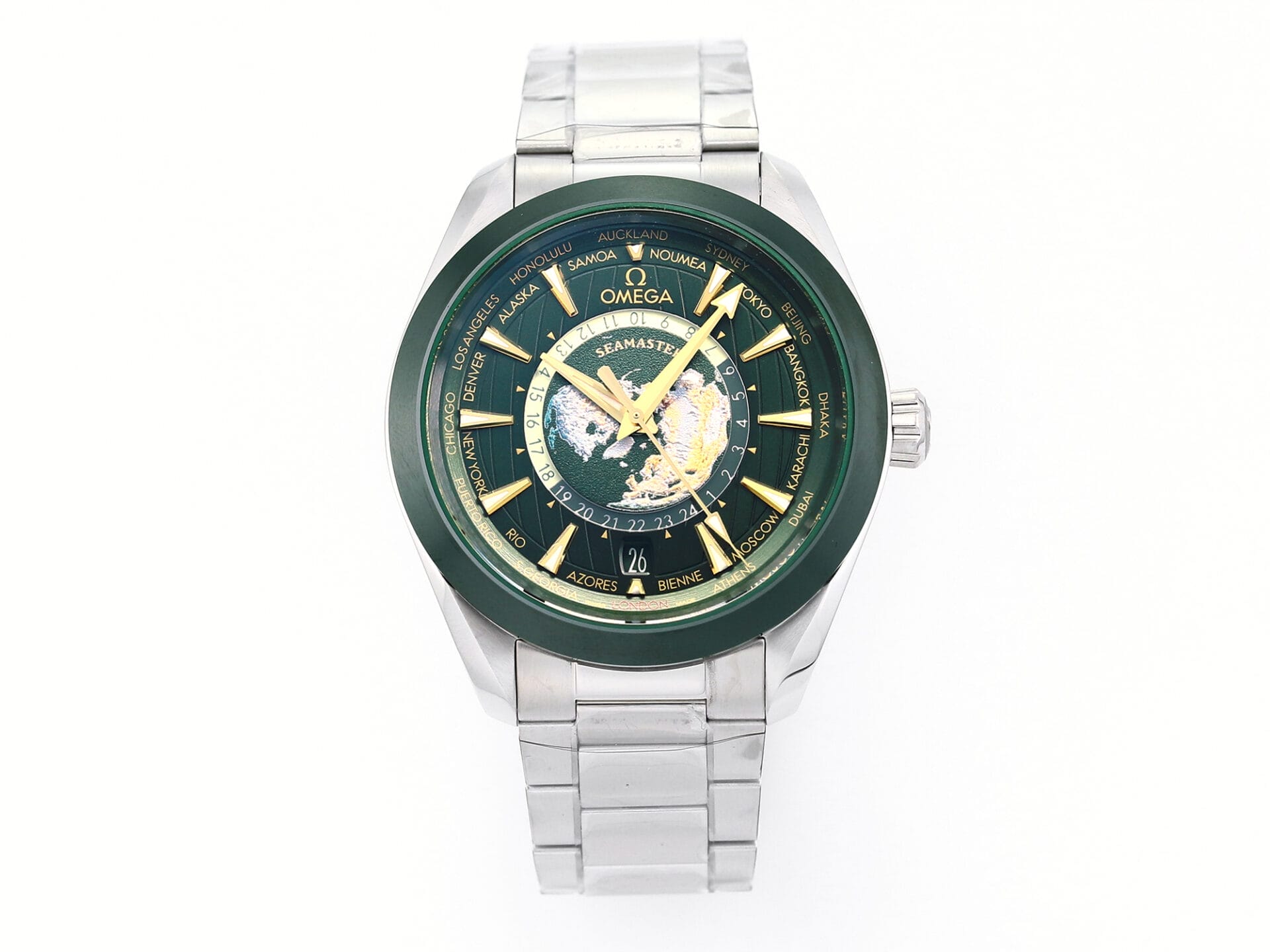 VSFactory (VSF) Omega Aqua Terra Worldtimer 43mm Green Ceramic Dial Steel A8938 Movement