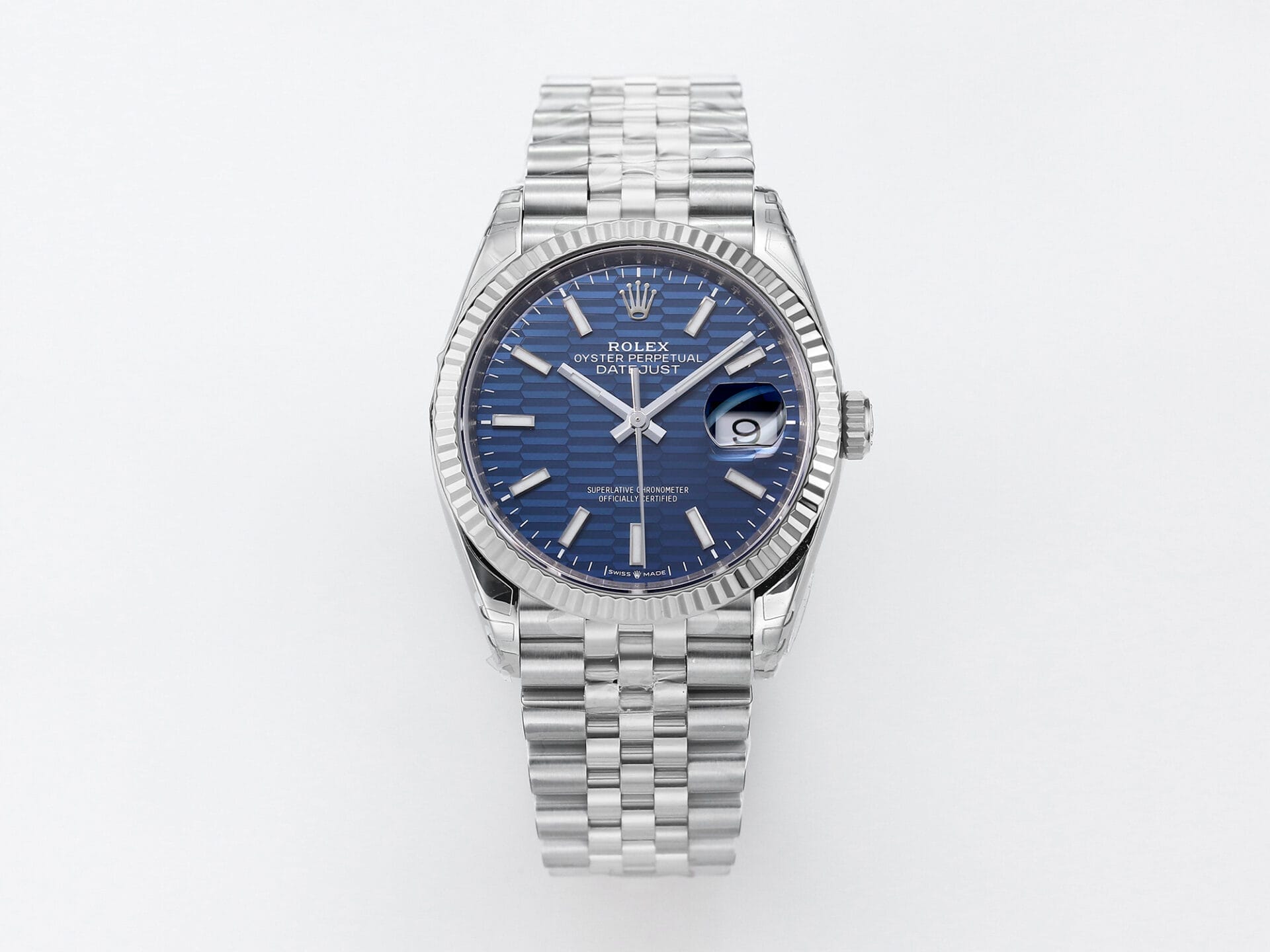 VSFactory (VSF) Rolex DateJust 36 126234 Blue Textured Stick Dial 904L Steel Jubilee Bracelet VS3235 Movement