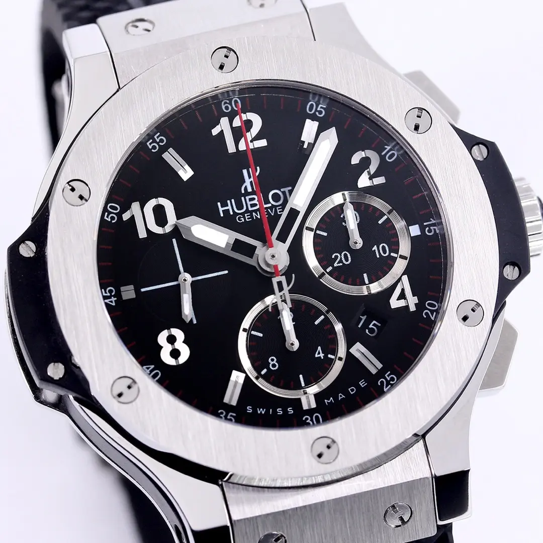 WWF Factory Hublot Big Bang 44mm Black Dial Chronograph Watch with Rubber Strap – Silver Case | Super Clone Edition - 图片 4