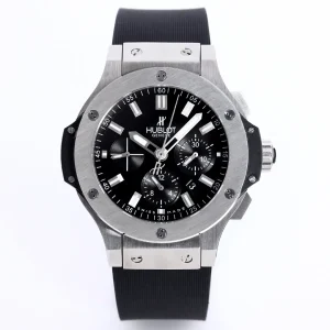 WWF Factory Hublot Big Bang 44mm Black Rubber Strap Chronograph Watch – Silver Case | Super Clone Watch