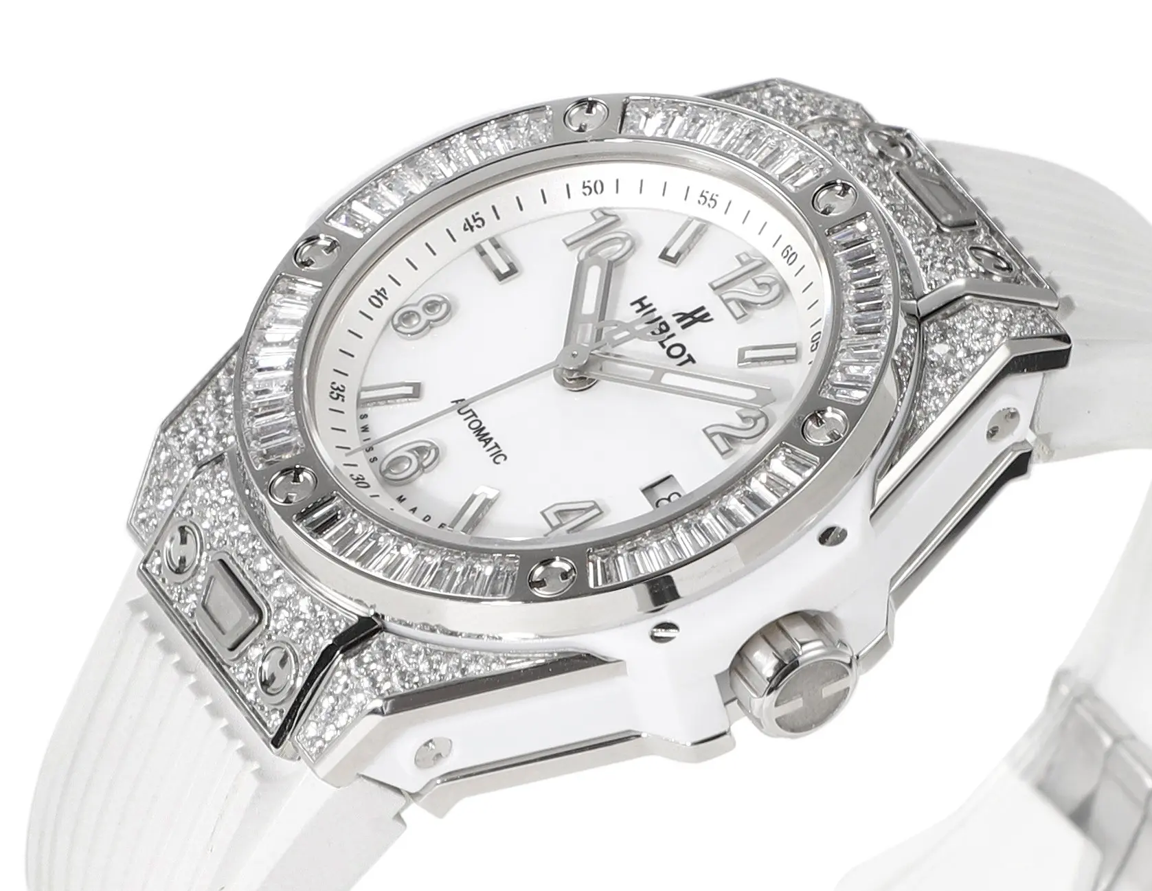 WWF Factory Hublot Big Bang One-Click 39mm Stainless Steel White Pave Watch – Automatic, White Strap, Super Clone Quality - 图片 4