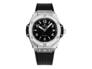WWF Factory Hublot Big Bang One-Click 39mm Stainless Steel White Pave Watch with Black Strap – Super Clone Edition