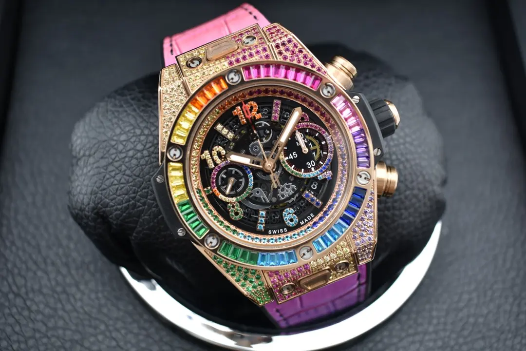 WWF Factory Hublot Big Bang Rainbow 44mm Chronograph Watch with Pink Rubber Strap – Super Clone Edition - 图片 7