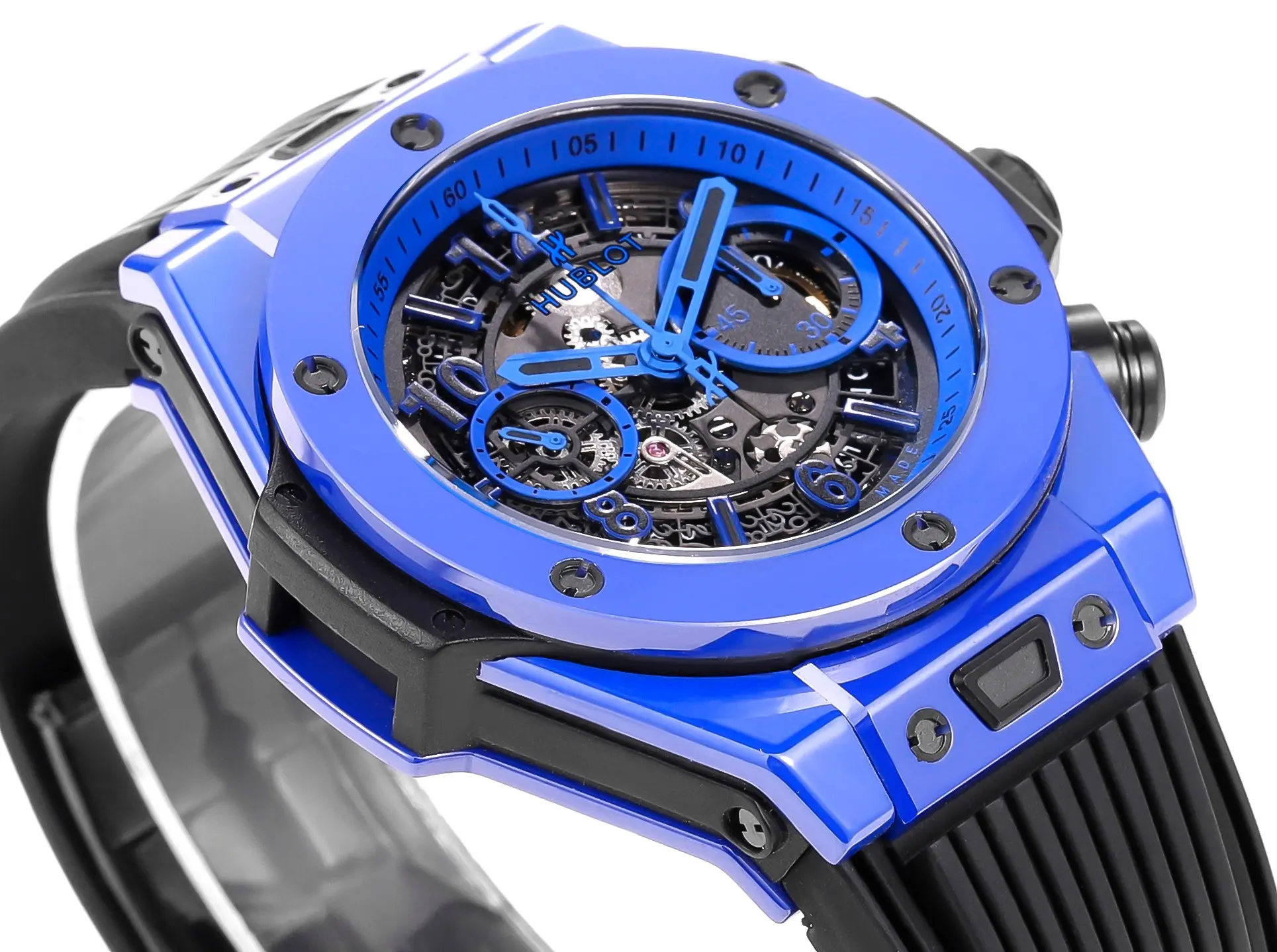 WWF Factory Hublot Big Bang Unico Blue Ceramic Watch – 45mm Automatic Chronograph with Rubber Strap – Super Clone Quality - 图片 3