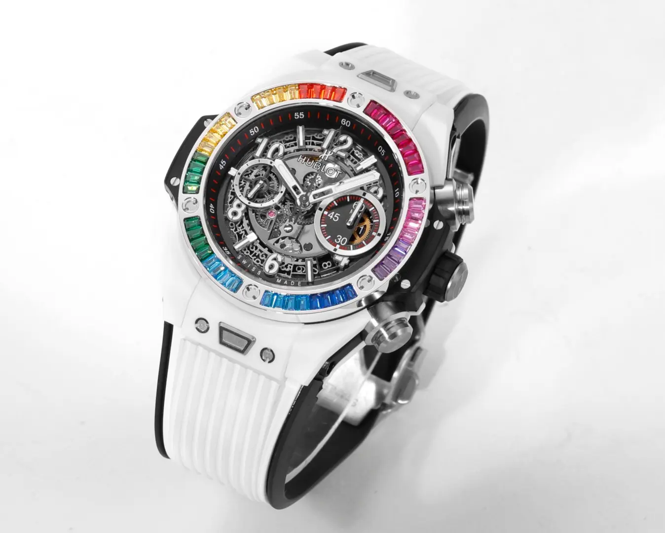 WWF Factory Hublot Big Bang Unico Rainbow Ceramic Watch – White with Multicolor Bezel, Automatic Chronograph, 45mm, Super Clone Edition - 图片 2