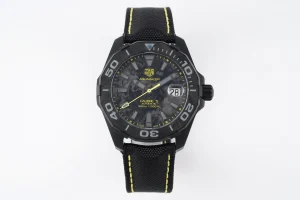 XF Factory TAG Heuer Series Watch – Black Carbon Fiber Dial, Yellow Stitching Strap, Formal & Casual Style, SW200 Movement, Super Clone Replica Edition