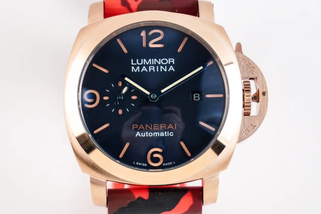 ZF Factory Panerai Luminor Marina Automatic Men’s Watch – Red Camo Rubber Strap, Rose Gold Case, 45mm, Premium VSF Watches Quality - 图片 8