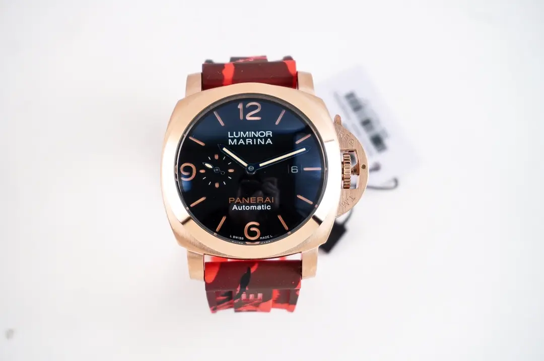 ZF Factory Panerai Luminor Marina Automatic Men’s Watch – Red Camo Rubber Strap, Rose Gold Case, 45mm, Premium VSF Watches Quality - 图片 9