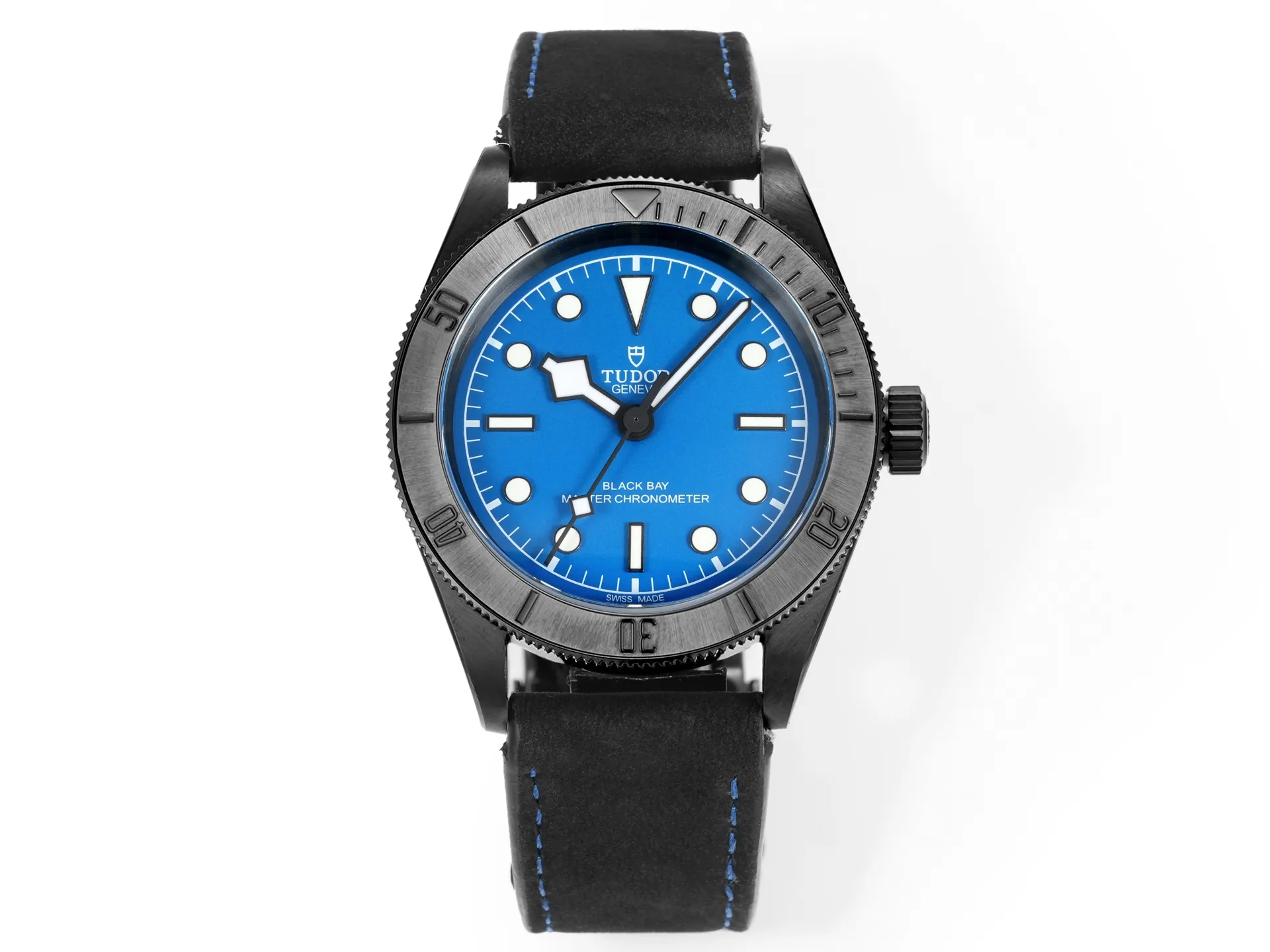 ZF Factory Tudor Black Bay Blue Dial Automatic Diver’s Watch with Black Leather Strap