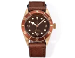 ZF Factory Tudor Black Bay Bronze Automatic Diver’s Watch with Black Dial and Brown Leather Strap