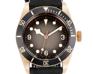 ZF Factory Tudor Black Bay Bronze Automatic Diver’s Watch with Black Dial, Rotating Bezel, and Black Leather Strap