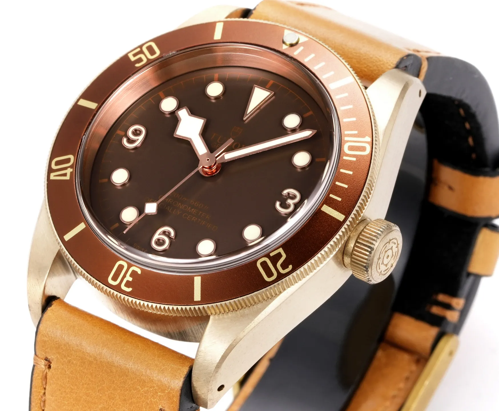 ZF Factory Tudor Black Bay Bronze Automatic Men’s Diver Watch with Brown Dial and Tan Leather Strap - 图片 3