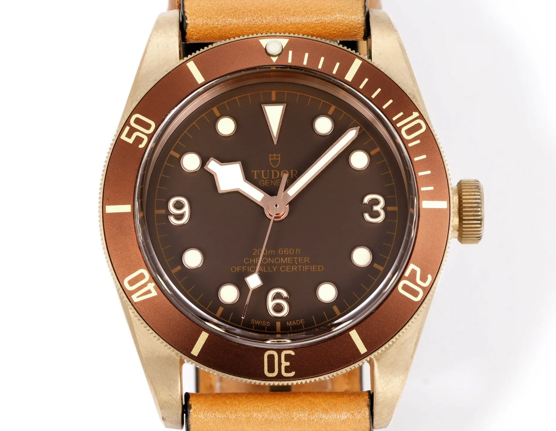 ZF Factory Tudor Black Bay Bronze Automatic Men’s Diver Watch with Brown Dial and Tan Leather Strap - 图片 4