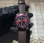 ZF Factory Tudor Black Bay Burgundy Red Dial Automatic Diver’s Watch with Brown Leather Strap