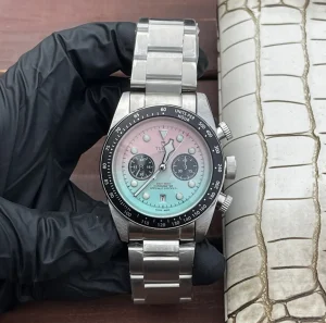 ZF Factory Tudor Black Bay Chrono Gradient Pink-to-Blue Dial Stainless Steel Bracelet Men’s Chronograph Watch