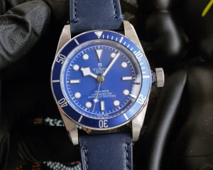 ZF Factory Tudor Black Bay Fifty-Eight Blue Dial Automatic Dive Watch with Navy Leather Strap and Stainless Steel Case